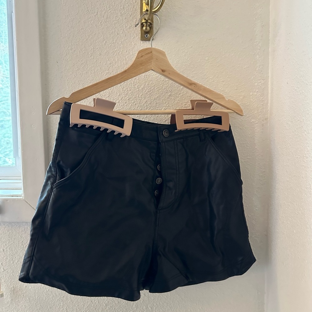 Free People Black Leather Shorts